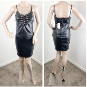 NEW Iris black faux leather lace up mini dress